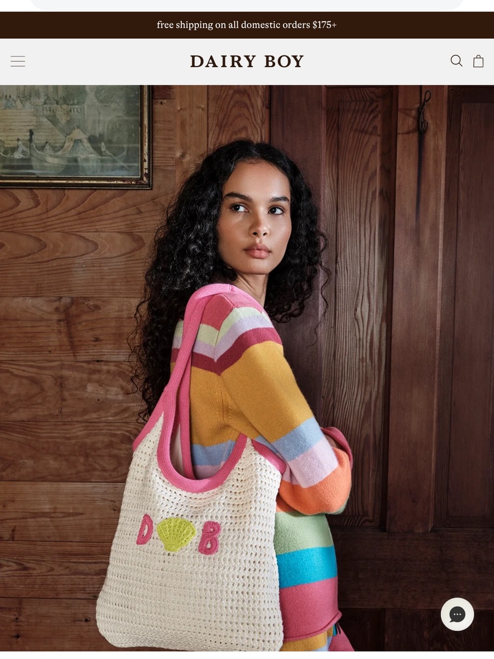 Dairy Boy Cream Crochet Tote Bag with Pink Trim